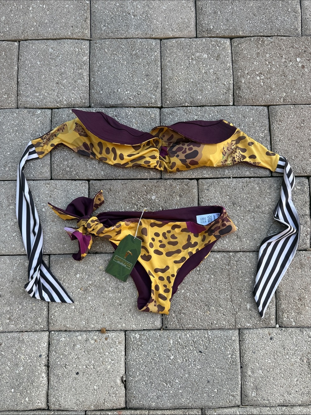 Women’s Leopard Print Tie Bikini - Yellow & Plum